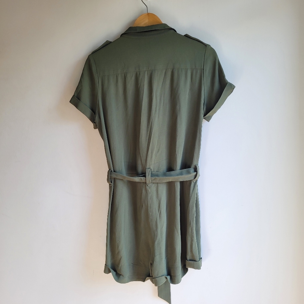 SEZANE Olive Military Green Utility Button-Up Romper with Belt Size 10 - Picture 2 of 4